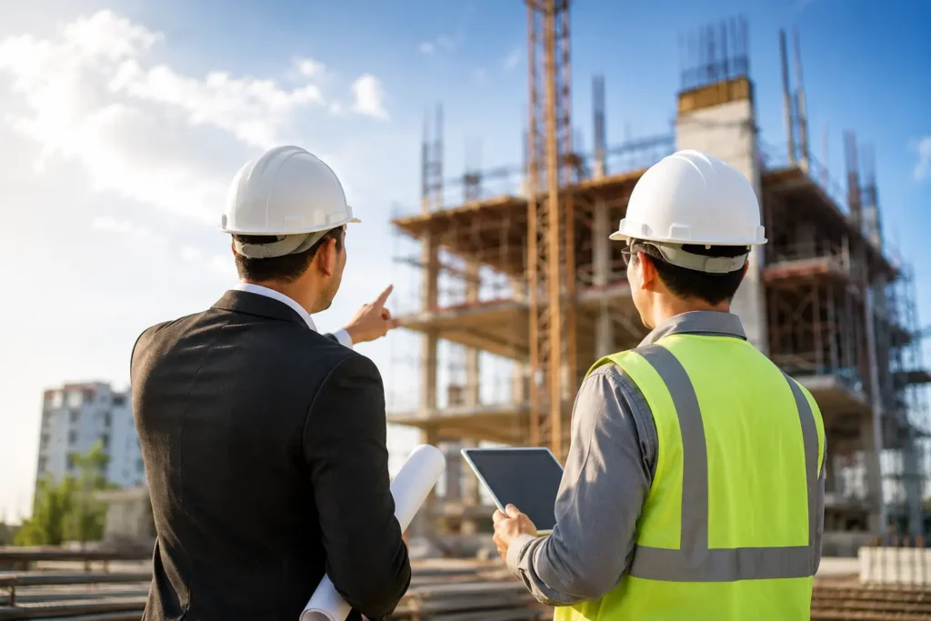 Project safty officers near construction site